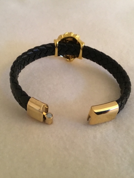 Men’s Black Woven Golden Lion Head Bracelet - Picture 6 of 7
